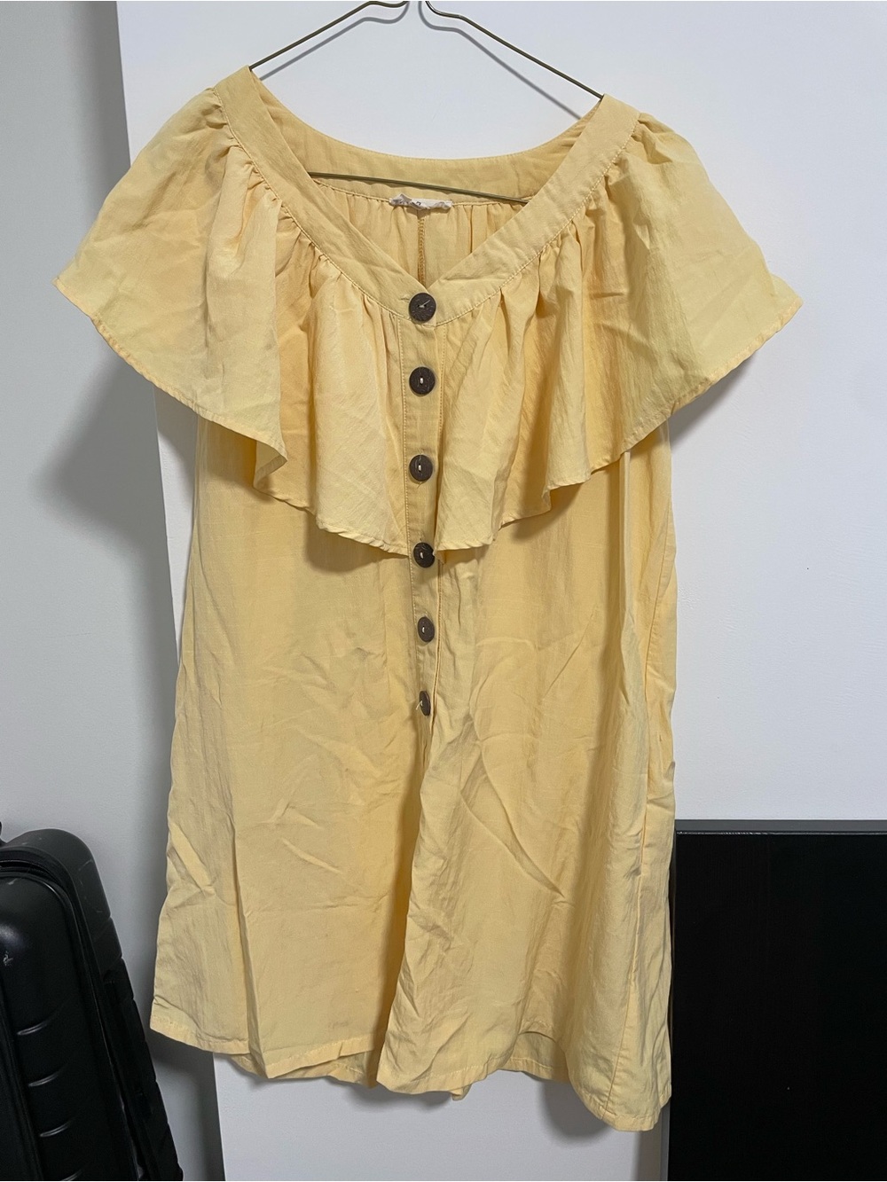 35 Yellow Ruffle Button-Front Women's romper